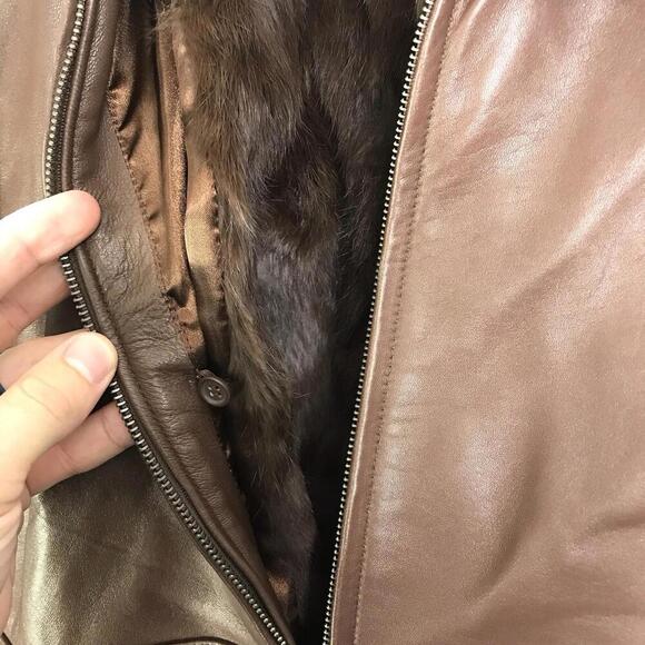 Marvin Richards Coat Womens XS Leather Rabbit Fur Lined Collar Chocolate Luxury - Picture 7 of 11